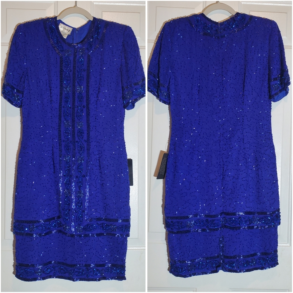 Vintage 1990's Sténay 100% Silk Sequin Formal Dress